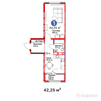 ЖК Jetisu.Aqsu — 1-ком 42,3 м² (от 15 970 500 тг)