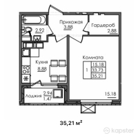 ЖК Bagystan — 1-ком 35,2 м² (от 13 379 800 тг)