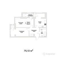 ЖК Комфорт Сити — 2-ком 75,1 м² (от 62 349 600 тг)