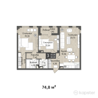 ЖК Europe City — 3-ком 74,8 м² (от 74 426 000 тг)