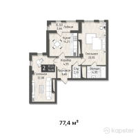ЖК Europe City — 2-ком 77,4 м² (от 77 013 000 тг)