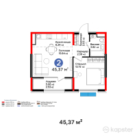 ЖК Urban Hills — 2-ком 45,4 м² (от 23 320 180 тг)