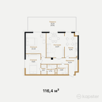 ЖК Hayat Regency — 3-ком 116.4 м² (от 104,760,000 тг)