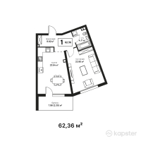 ЖК Monterosa — 1-ком 62,4 м² (от 65 478 000 тг)