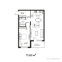 ЖК Monterosa — 1-ком 71,6 м² (от 75 211 500 тг)