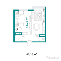 ЖК Kokjiek City — 1-ком 43,3 м² (от 16 175 500 тг)