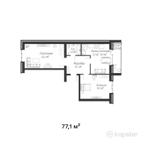 ЖК Burabay Tower — 2-ком 77,1 м² (от 20 046 000 тг)