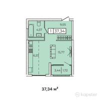 ЖК Qazyna — 1-ком 37,3 м² (от 16 056 200 тг)