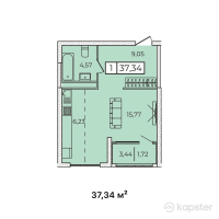 ЖК Qazyna — 1-ком 37.3 м² (от 15,309,400 тг)