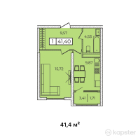 ЖК Qazyna — 1-ком 41.4 м² (от 16,974,000 тг)