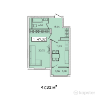 ЖК Qazyna — 1-ком 47,3 м² (от 20 347 600 тг)
