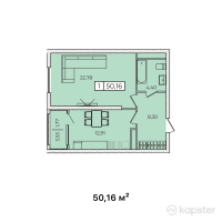 ЖК Qazyna — 1-ком 50.2 м² (от 20,565,600 тг)