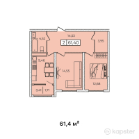 ЖК Qazyna — 2-ком 61,4 м² (от 26 402 000 тг)