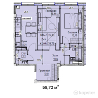 ЖК Turan — 2-ком 58,7 м² (от 26 424 000 тг)