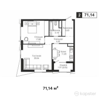 ЖК WTowers — 2-ком 71,1 м² (от 61 891 800 тг)