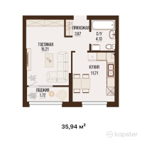 ЖК ARNA — 1-ком 35,9 м² (от 14 016 600 тг)