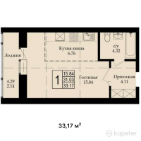 ЖК Мардан — 1-ком 33,2 м² (от 9 951 000 тг)