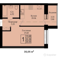 ЖК Мардан — 1-ком 35,1 м² (от 10 515 000 тг)