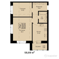 ЖК Мардан — 2-ком 58,7 м² (от 17 607 000 тг)