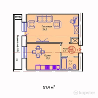 ЖК Sapsan — 1-ком 51,4 м² (от 16 962 000 тг)