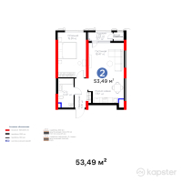ЖК Turan Tower — 2-ком 53,5 м² (от 35 570 850 тг)
