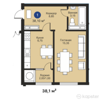 ЖК Kerege City — 1-ком 38.1 м² (от 16,002,000 тг)