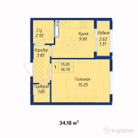 ЖК AYANA PLAZA — 1-ком 34,2 м² (от 11 279 500 тг)