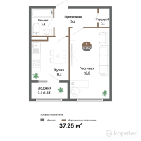 ЖК Восточные Ворота — 1-ком 37,3 м² (от 8 753 750 тг)