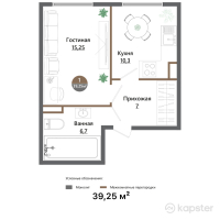 ЖК Восточные Ворота — 1-ком 39,3 м² (от 9 223 750 тг)