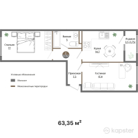 ЖК Восточные Ворота — 2-ком 63,4 м² (от 14 887 250 тг)