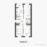 ЖК Green Town — 3-ком 75,9 м² (от 36 787 250 тг)