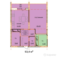 ЖК Tokyo — 1-ком 53,4 м² (от 25 632 000 тг)