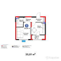 Бигвилль Arena City — 1-ком 35,8 м² (от 17 833 380 тг)