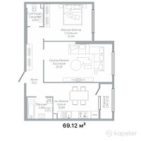 ЖК Duman — 2-ком 69,1 м² (от 44 236 800 тг)