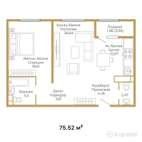 ЖК SHAHRISTAN 2 — 2-ком 75,5 м² (от 42 291 200 тг)