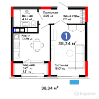 ЖК Aisar — 1-ком 38,3 м² (от 15 872 760 тг)