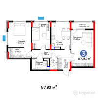 ЖК MoD. Comfort — 3-ком 87,9 м² (от 46 339 110 тг)