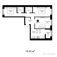 ЖК Dauir — 3-ком 75,9 м² (от 32 266 000 тг)