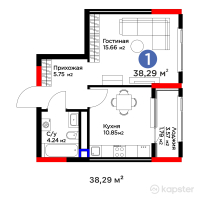Бигвилль Sapa.4LIFE — 1-ком 38,3 м² (от 16 388 120 тг)