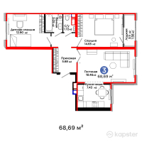 ЖК AruPark — 3-ком 68,7 м² (от 24 934 470 тг)