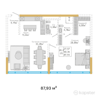 ЖК  Hyde Premium Tower — 2-ком 87,9 м² (от 62 782 020 тг)