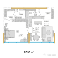 ЖК  Hyde Premium Tower — 2-ком 87,9 м² (от 62 782 020 тг)