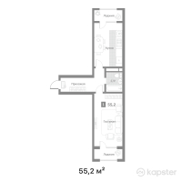 ЖК 12 месяцев — 2-ком 55,2 м² (от 28 428 000 тг)