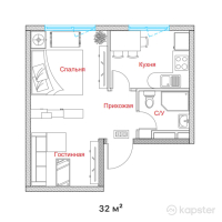 ЖК Besagash — 1-ком 32 м² (от 14 400 000 тг)