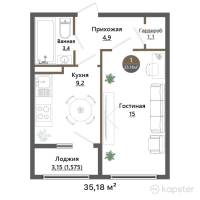 ЖК Восточные Ворота — 1-ком 35,2 м² (от 8 267 300 тг)