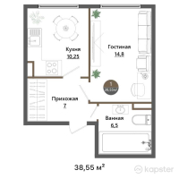 ЖК Восточные Ворота — 1-ком 38,6 м² (от 9 059 250 тг)