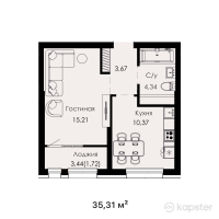 ЖК Everest Boulevard — 1-ком 35,3 м² (от 15 889 500 тг)