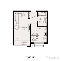 ЖК Everest Boulevard — 1-ком 37,4 м² (от 16 839 000 тг)