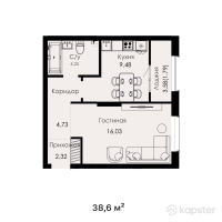 ЖК Everest Boulevard — 1-ком 38,6 м² (от 17 370 000 тг)