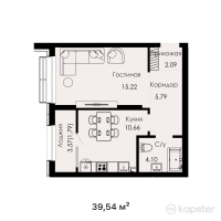 ЖК Everest Boulevard — 1-ком 39,5 м² (от 17 793 000 тг)